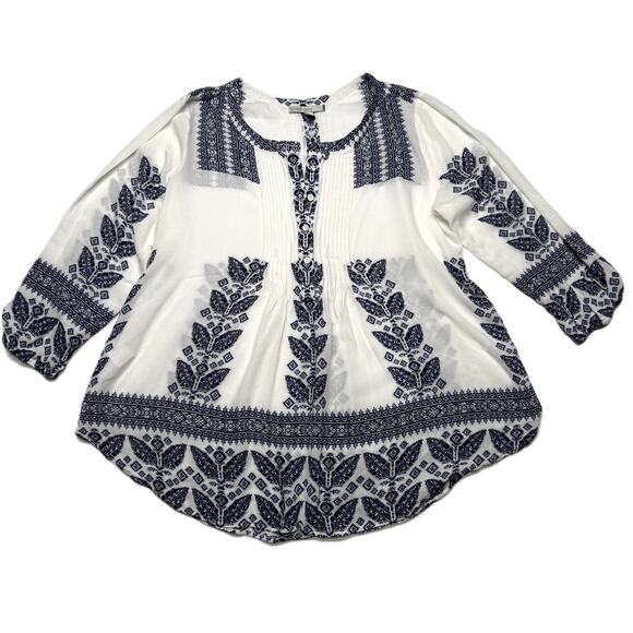 Pale Sky Women Pleated Tunic Top Boho Peasant Western Cowgirl, split neck top - Picture 2 of 8